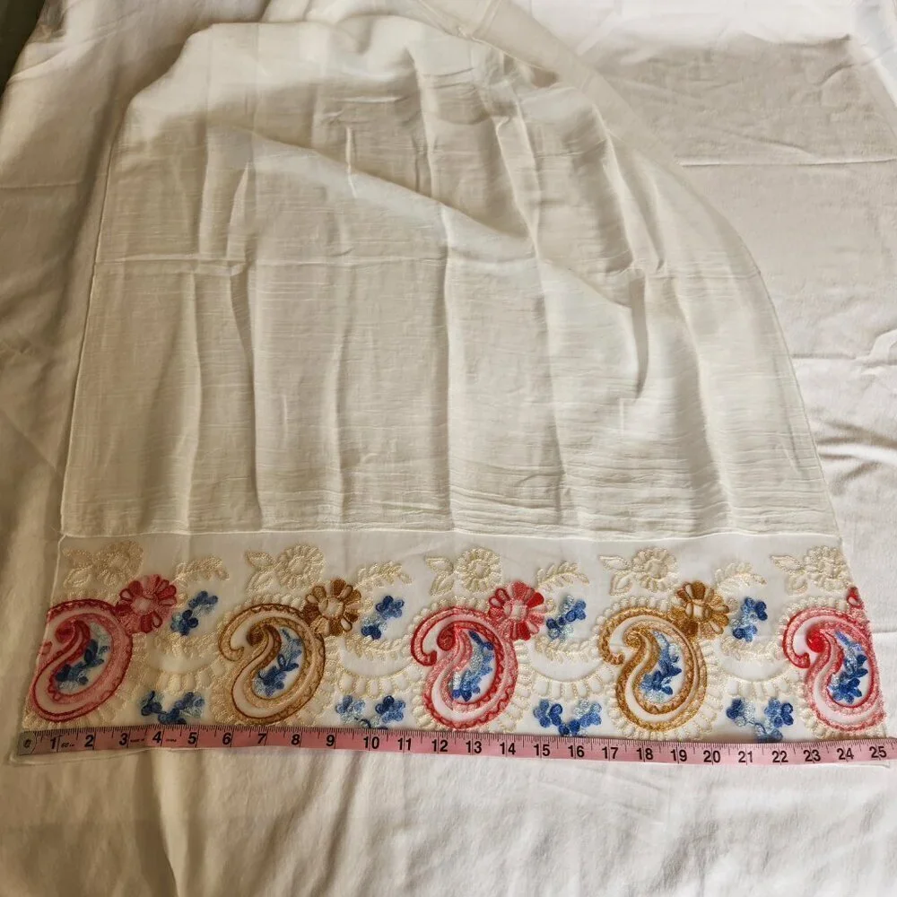 Scarf Women's Rectangle White Detailed Floral Embroidered Linen Blend Boho City